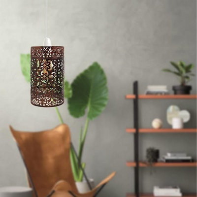 2 Pack Rustic Red Metal Bulb Guard Drum Shaped Lamp Shades For Ceiling Pendant Lights Indoor Easy Fit Wire Cages (2 Pack) from B&Q