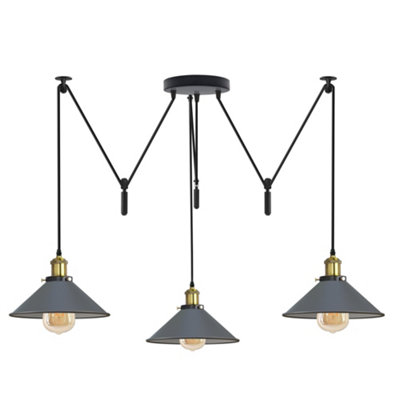  - Ledsone Pendant Light 3 Head Spider Design Modern E27 Hanging Lighting Grey For Cafe Bar Bulb Include