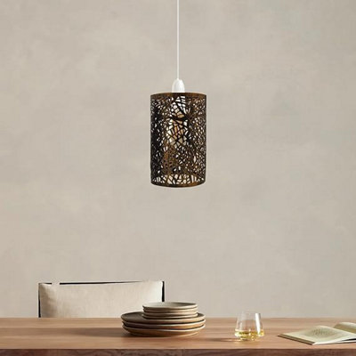 Brushed Copper Pendant Light Shade Metal Drum Shaped Lampshade Industrial Easy Fit Ceiling Indoor Wire Cage Lampshade from B&Q