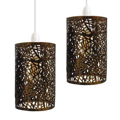 Brushed Copper Pendant Light Shade Metal Drum Shaped Lampshade Industrial Easy Fit Ceiling Indoor Wire Cage Lampshade ( 2 Pack ) from B&Q