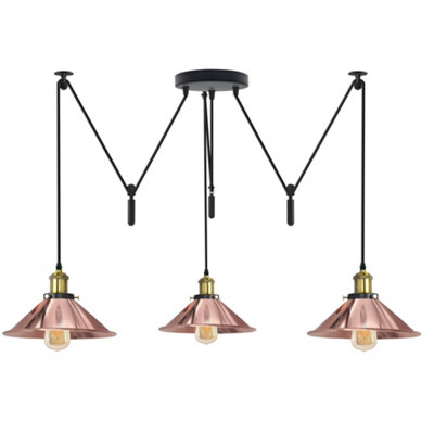  - Ledsone 3 Head Ceiling Spider Pendant Lighting E26 110-240V 60W Rose Gold 2M Chandelier Lighting For Bedroom Bulb Included