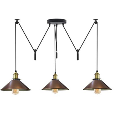  - Ledsone 3 Head Ceiling Spider Pendant Lighting E26 110-240V 60W Brushed Copper 2M Chandelier Lighting For Bedroom Bulb Included