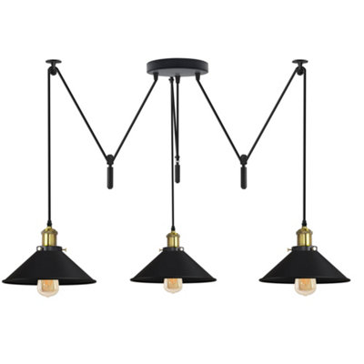  - Ledsone 3 Head Ceiling Spider Pendant Lighting E26 110-240V 60W Black 2M Chandelier Lighting 3 Arms For Bedroom Diy Bulb Included