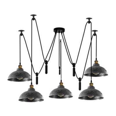  - Ledsone 5 Head Ceiling Spider Pendant Lighting E26 110-240V 60W Brushed Silver 2M Chandelier Lighting For Bedroom Bulb Included