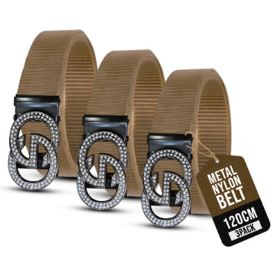 3 Pack Cream Tactical Nylon Canvas Belts With Gg Metal Sign Buckle For Men Perfect For Casual Work Outdoor And Daily Wear from B&Q