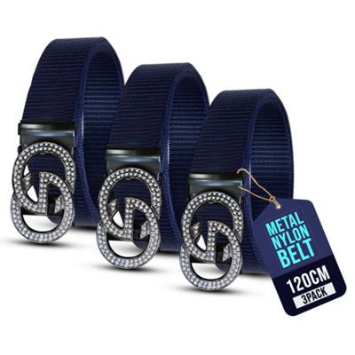 3 Pack Blue Tactical Nylon Canvas Belts With Gg Metal Sign Buckle For Men Perfect For Casual Work Outdoor And Daily Wear from B&Q