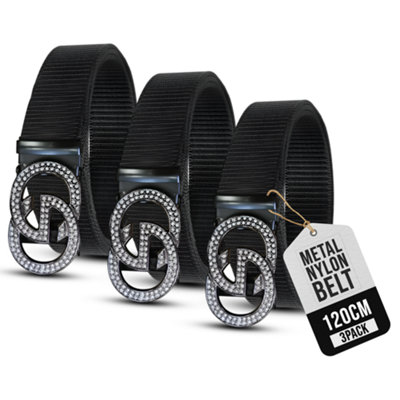 3 Pack Black Tactical Nylon Canvas Belts With Gg Metal Sign Buckle For Men Perfect For Casual Work Outdoor And Daily Wear from B&Q
