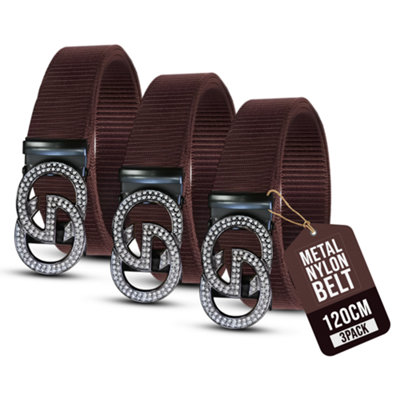 3 Pack Brown Tactical Nylon Canvas Belts With Gg Metal Sign Buckle For Men Perfect For Casual Work Outdoor And Daily Wear from B&Q