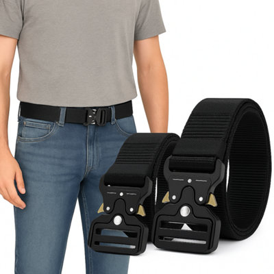Mens Military Belts Black 2Pack Tactical With Quick-Release Buckle For Outdoor Hiking Security Combat & Daily Use from B&Q