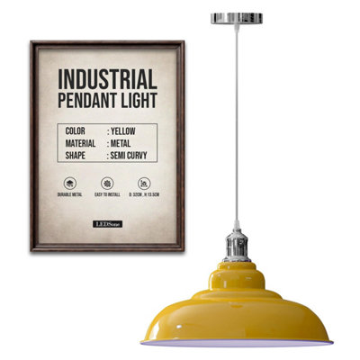  - Ledsone Industrial Style Pendant Light Yellow And Chrome Ceiling Light With Shade