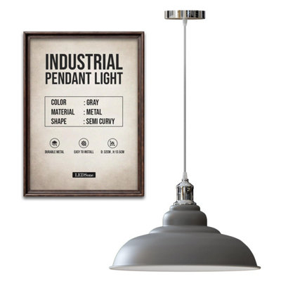  - Ledsone Industrial Style Pendant Light Gray And Chrome Ceiling Light With Shade