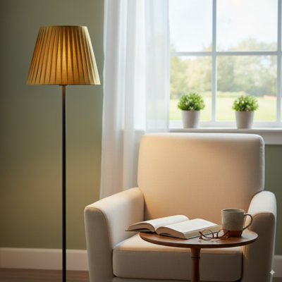 Apricot Satin Fabric Coolie Lampshade 28Cm With Premium Quality Free A60 Led Bulb from B&Q