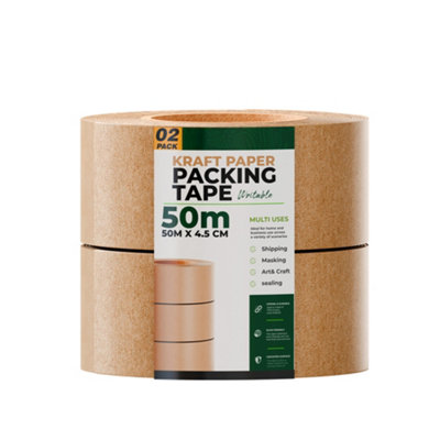 Kraft Paper Packaging Tape4.8Cm X 500Cm Brown Recyclable Adhesive Strong Sticky Eco Friendly Kraft Paper Packing Tape 2 Rolls from B&Q