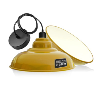 Ledsone Vintage Industrial Pendant Light 32Cm Metal Shade E27 Ceiling Light Adjustable CableYellow from B&Q
