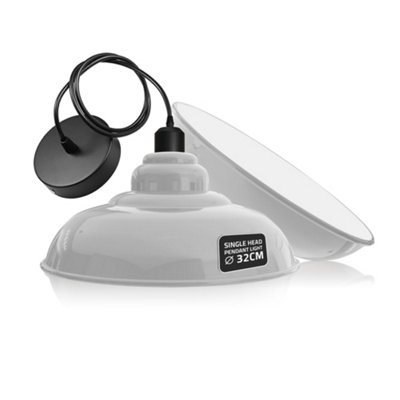 Ledsone Vintage Industrial Pendant Light 32Cm Metal Shade E27 Ceiling Light Adjustable CableWhite from B&Q