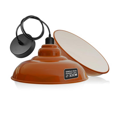 Ledsone Vintage Industrial Pendant Light 32Cm Metal Shade E27 Ceiling Light Adjustable CableOrange from B&Q