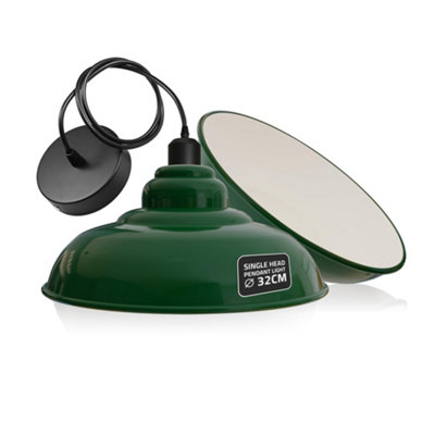 Ledsone Vintage Industrial Pendant Light 32Cm Metal Shade E27 Ceiling Light Adjustable CableGreen from B&Q