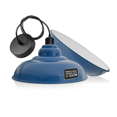 Ledsone Vintage Industrial Pendant Light 32Cm Metal Shade E27 Ceiling Light Adjustable CableBlue from B&Q