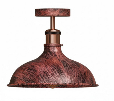 Vintage Semi Flush Mount Ceiling Light E27 Base 36Cm Metal  Shade Rustic Red With Bulb from B&Q
