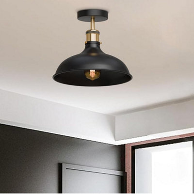 Vintage Semi-Flush Mount Lighting E27 Base Holder With 36Cm Lamp Shade Black Industrial Ceiling Light For KitchenLiving Room from B&Q