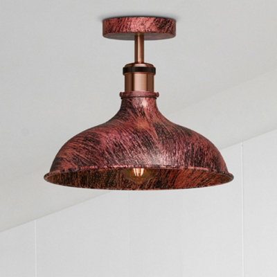 Vintage Semi Flush Mount Ceiling Light E27 Base 36Cm Metal  Shade Rustic Red Without Bulb from B&Q