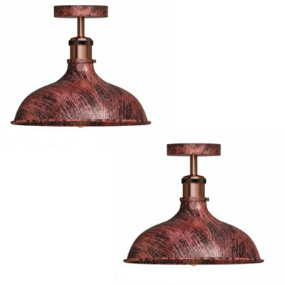 2 Pack Vintage Semi Flush Mount Ceiling Light E27 Base 36Cm Metal  Shade Rustic Red With Bulb from B&Q