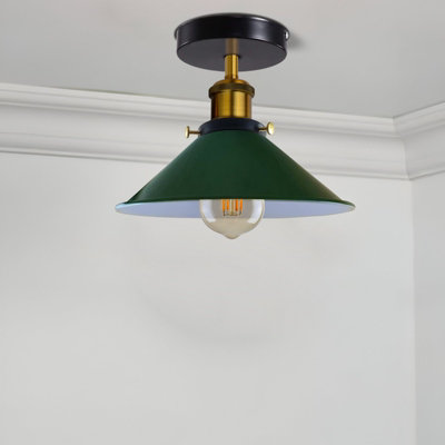 Flush Mount Ceiling Lighting For KitchenBedroomLiving Room Metal E27 Hardwired Light Fixtures Green Cone Lampshade With Bulb from B&Q