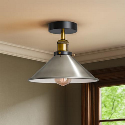 E27 Flush Fitting Ceiling Light With 22Cm Chrome Cone Lampshade Easy Fit Mount Lighting For KitchenBedroomLivingroom from B&Q