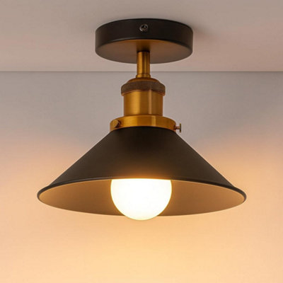 Vintage Semi Flush Mount Ceiling Light E27 Base Metal 22Cm Cone  Shade For KitchenLiving Room Black Inner White Without Bulb from B&Q