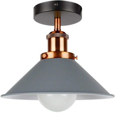 Vintage Semi Flush Mount Ceiling Light With E27 Base Metal 22Cm Cone Lamp Shade For KitchenLiving RoomLounge Grey With Bulb from B&Q