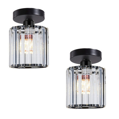  - Modern Semi Flush Mount Crystal Ceiling Chandelier Light For Hallway Living Room Dining Room Black 2 Pack Without Bulb