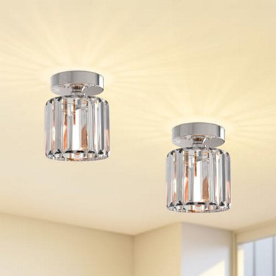  - Modern Semi Flush Mount Crystal Ceiling Chandelier Light For Hallway Living Room Dining Room Chrome 2 Pack Without Bulb