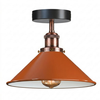 Flush Mount Ceiling Light For HallwayKitchenBedroomLiving Room E27 Ceiling Light Fixtures Orange Cone Shade No Bulb from B&Q