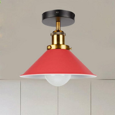 Semi Flush Ceiling Light With Metal Red Cone Shade And E27 Base Bulb Not  Included from B&Q