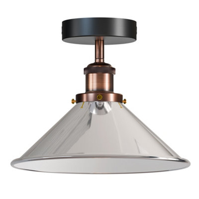 Industrial Flush Mount Lighting E27 Metal Ceiling Light Fixture For KitchenHallwayBedroom 22Cm Chrome Cone Lampshade No Bulb from B&Q