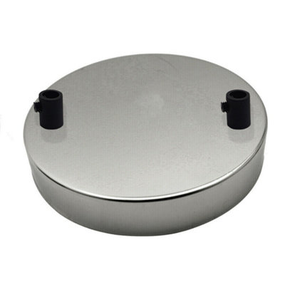  - Ceiling Rose 2 Outlet Chrome 120mm Round Metal 25mm Height Ceiling Plate For Dual Pendant Lighting And Ceiling Light Fittings