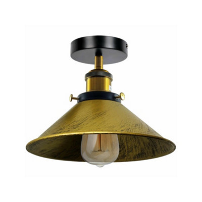 Vintage Flush Ceiling Light With Metal E27 Holder Brushed Brass Cone Shade And Bulb from B&Q
