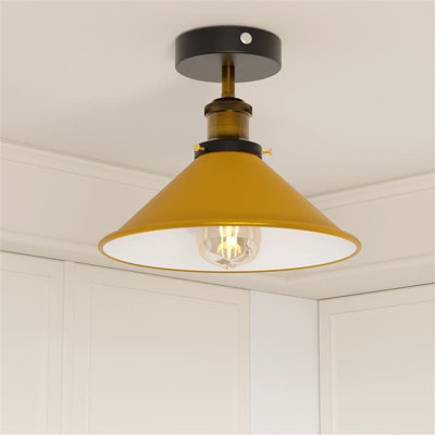 Flush Mount Ceiling Light For HallwayKitchenBedroomLiving Room E27 Ceiling Light Fixtures Yellow Cone Shade With Bulb from B&Q