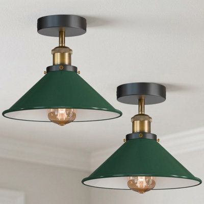 2 Pack Semi Flush Mount Ceiling Lights Metal 22Cm Cone Shade E27 Base Vintage Ceiling Lighting For Indoor Brushed Copper With Bulb from B&Q