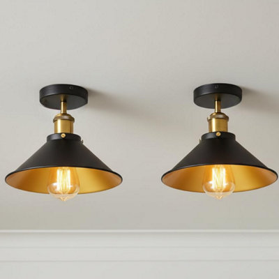 2 Pack Vintage Ceiling Light Semi Flush Mount With Metal E27 Base Hardwired 22Cm Cone Shade For Indoor from B&Q