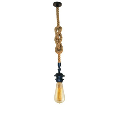 Vintage E27 Hemp Rope 2M Pendant Light Modern Retro Hanging Lamp from B&Q
