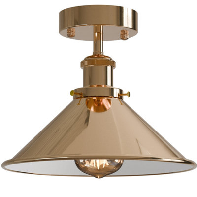 Vintage Semi Flush Mount Ceiling Light With E27 Base 22Cm Metal Cone Shade For KitchenLiving Room French Gold Without Bulb from B&Q