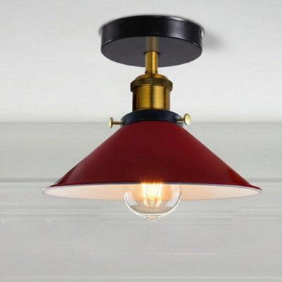 Indoor Semi Flush Lighting Metal E27 Base 22Cm Red Cone Shade With Bulb from B&Q