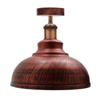 Vintage Semi Flush Mount Ceiling Light With E27 Base 29Cm Metal Dome Shade For KitchenLiving Room Rustic Red Without Bulb from B&Q