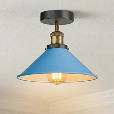 Vintage Semi Flush Mount Ceiling Light With E27 Base Cone Metal Shade For KitchenLiving Room Black Without Bulb from B&Q