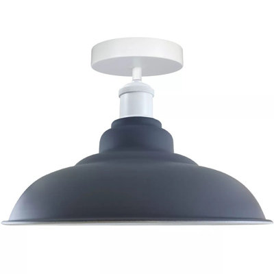 Vintage Semi Flush Mount Ceiling Light With E27 Base 22Cm Metal Cone Shade For KitchenLiving Room Grey  Without Bulb from B&Q