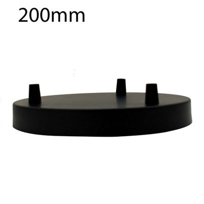  - 3 Outlet Black Ceiling Rose Light Fitting 200mm Metal Round Canopy Kit With Cord Grips For Pendant Lights And Chandeliers