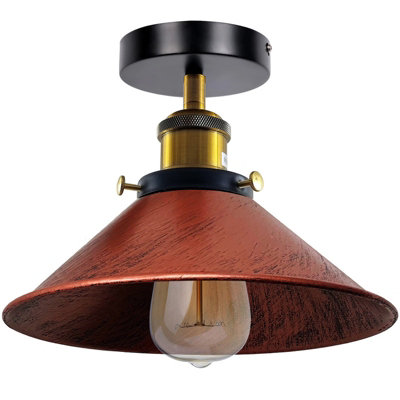 Vintage Semi Flush Mount Ceiling Light With E27 Base 22Cm Metal Cone Shade For KitchenLiving Room Rustic Red With Bulb from B&Q