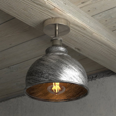 Vintage Semi Flush Mount Ceiling Light With E27 Base 36Cm Metal Curvy Shade For KitchenLiving Room Brushed Silver Without Bulb from B&Q