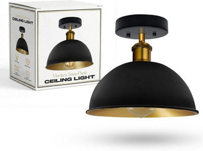 Industrial Semi Flush Ceiling Light With 21Cm Metal Dome Shade E27 Easy Fit Metal For Kitchen Living Room from B&Q